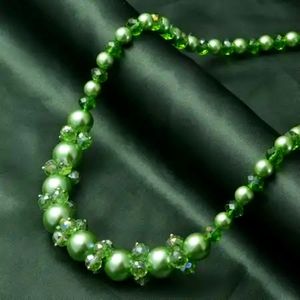 Green Pearl and Glass Bead Necklace